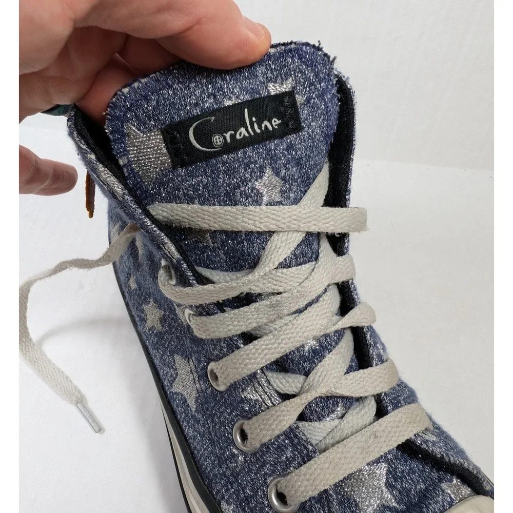 Converse x Laika Coraline Shoes Girls Size 2 Silver Stars Fresh Blueberry Blackb